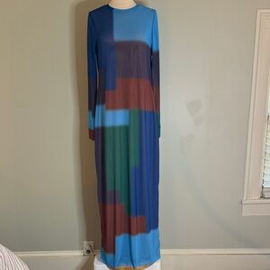 AFRM XL Colorblock Mesh Column Maxi Dress